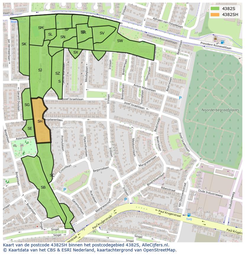 Afbeelding van het postcodegebied 4382 SH op de kaart.