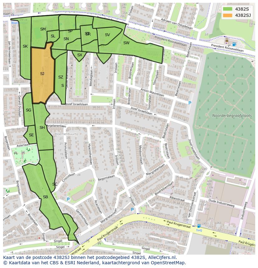 Afbeelding van het postcodegebied 4382 SJ op de kaart.