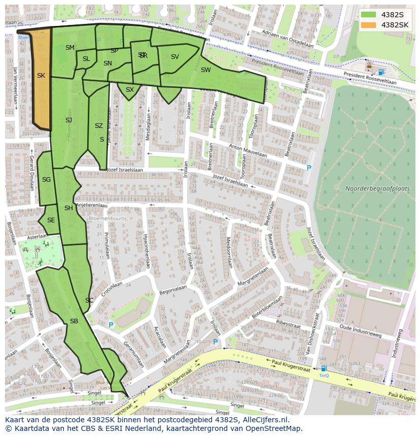 Afbeelding van het postcodegebied 4382 SK op de kaart.