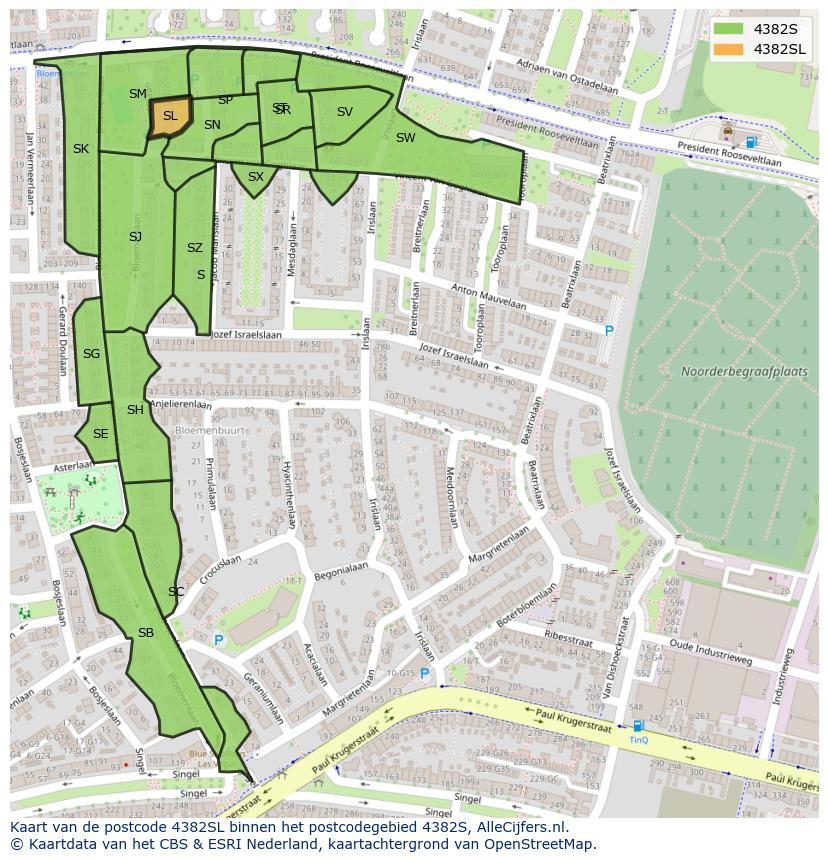 Afbeelding van het postcodegebied 4382 SL op de kaart.