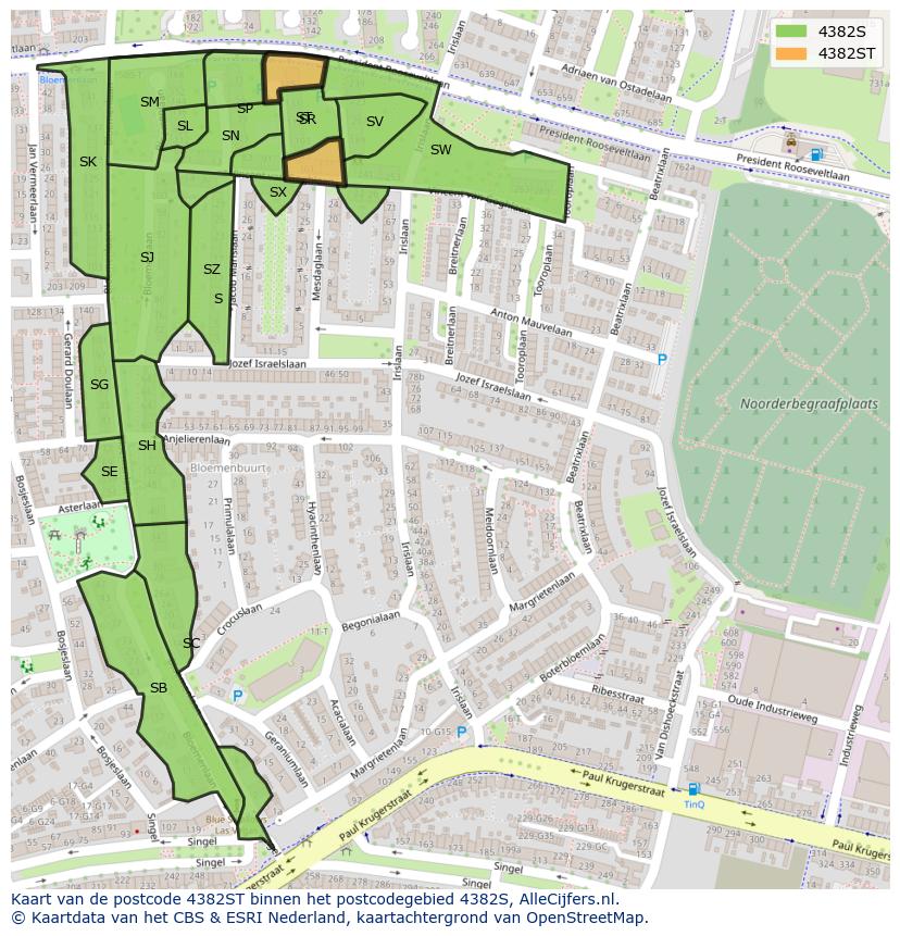 Afbeelding van het postcodegebied 4382 ST op de kaart.