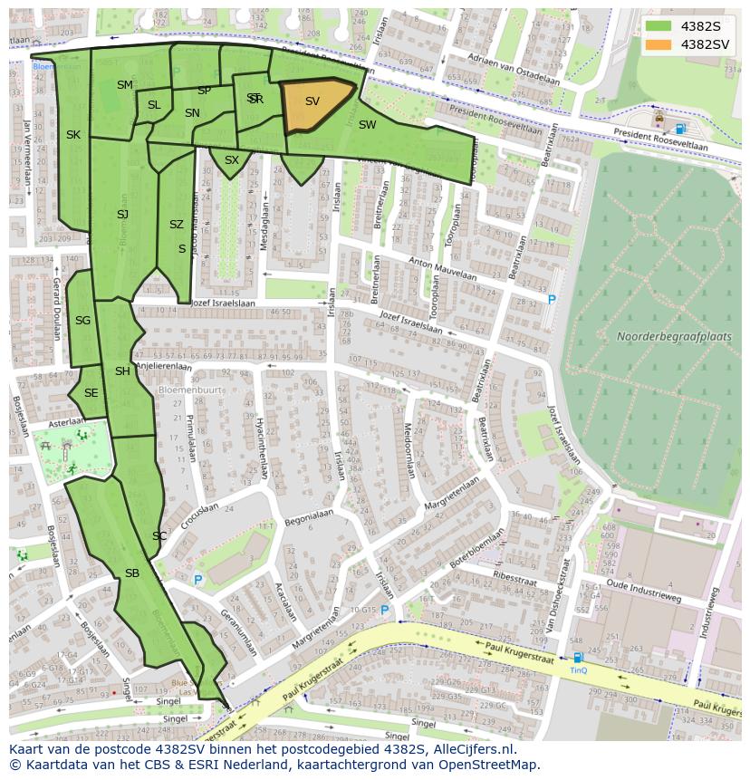 Afbeelding van het postcodegebied 4382 SV op de kaart.