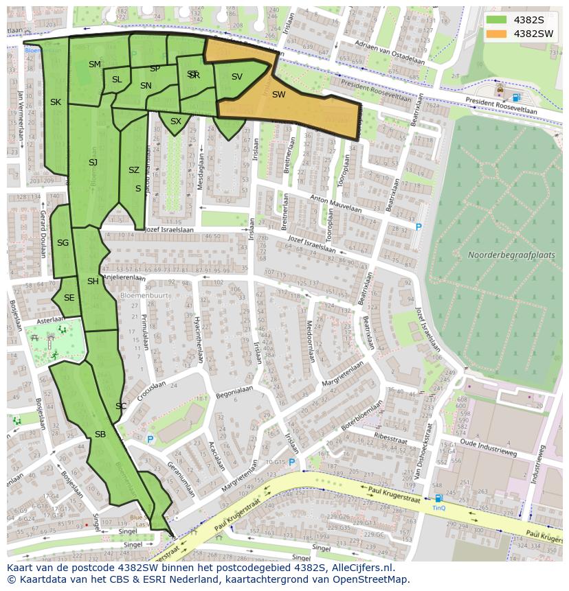 Afbeelding van het postcodegebied 4382 SW op de kaart.