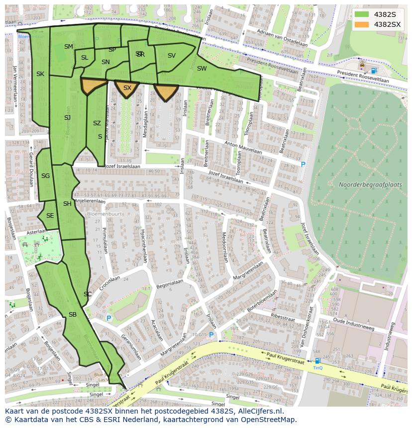 Afbeelding van het postcodegebied 4382 SX op de kaart.