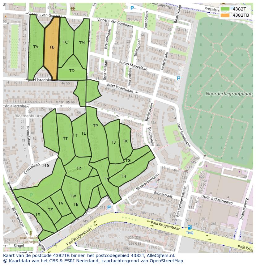 Afbeelding van het postcodegebied 4382 TB op de kaart.