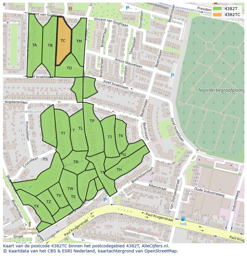 Afbeelding van het postcodegebied 4382 TC op de kaart.