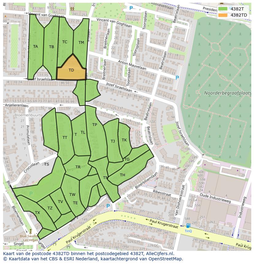 Afbeelding van het postcodegebied 4382 TD op de kaart.
