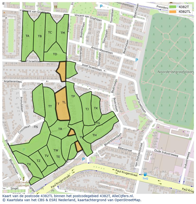 Afbeelding van het postcodegebied 4382 TL op de kaart.