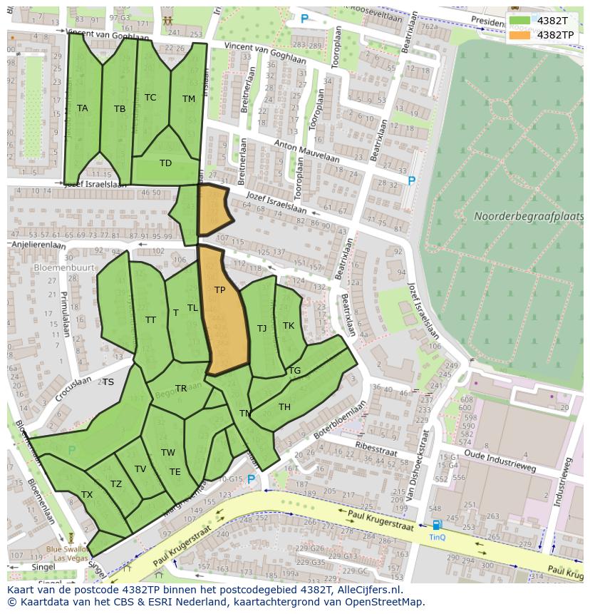 Afbeelding van het postcodegebied 4382 TP op de kaart.