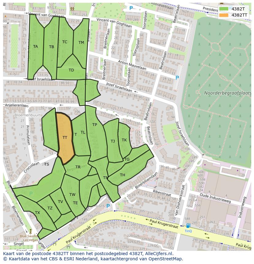 Afbeelding van het postcodegebied 4382 TT op de kaart.