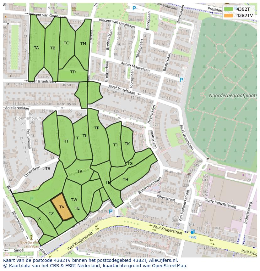 Afbeelding van het postcodegebied 4382 TV op de kaart.