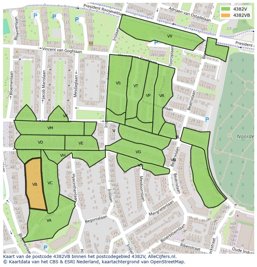 Afbeelding van het postcodegebied 4382 VB op de kaart.