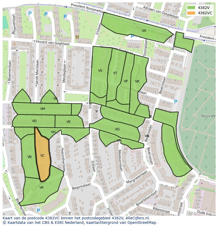Afbeelding van het postcodegebied 4382 VC op de kaart.