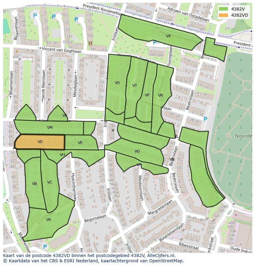 Afbeelding van het postcodegebied 4382 VD op de kaart.