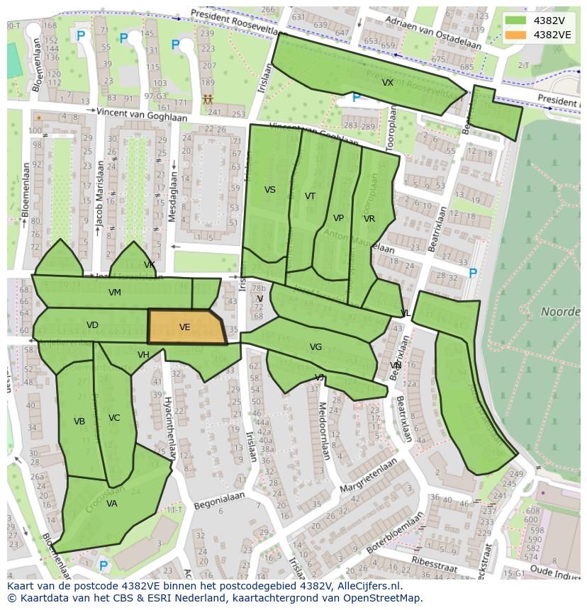Afbeelding van het postcodegebied 4382 VE op de kaart.