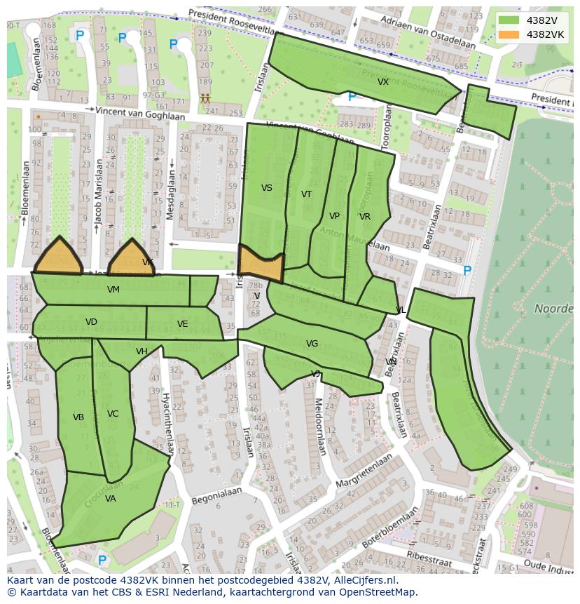 Afbeelding van het postcodegebied 4382 VK op de kaart.