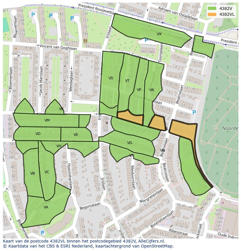 Afbeelding van het postcodegebied 4382 VL op de kaart.