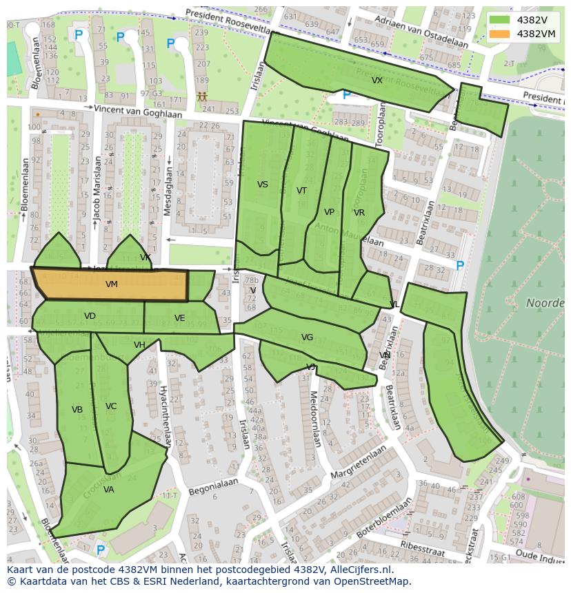 Afbeelding van het postcodegebied 4382 VM op de kaart.