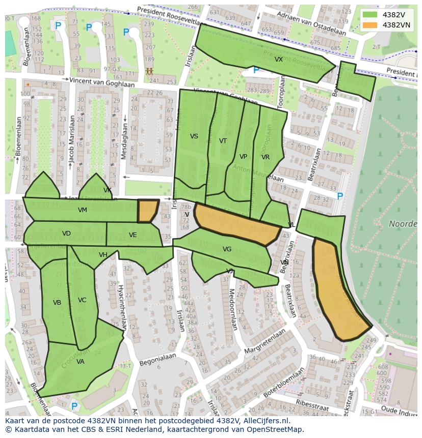Afbeelding van het postcodegebied 4382 VN op de kaart.