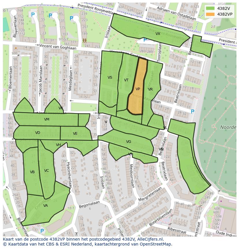 Afbeelding van het postcodegebied 4382 VP op de kaart.