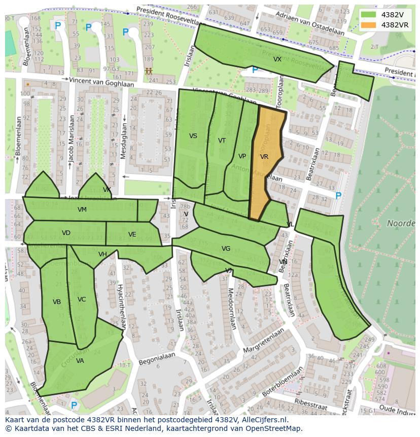 Afbeelding van het postcodegebied 4382 VR op de kaart.