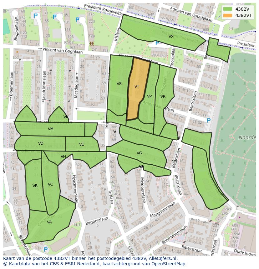 Afbeelding van het postcodegebied 4382 VT op de kaart.