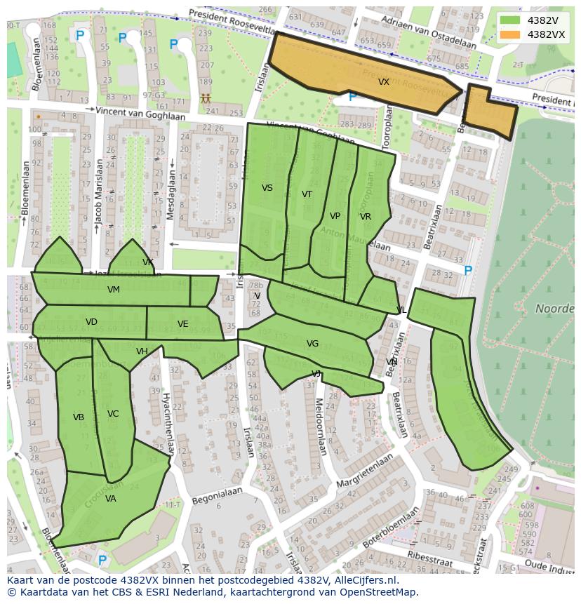 Afbeelding van het postcodegebied 4382 VX op de kaart.