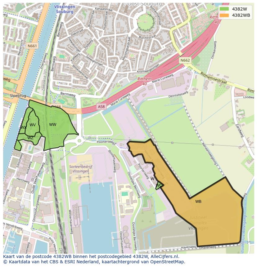 Afbeelding van het postcodegebied 4382 WB op de kaart.