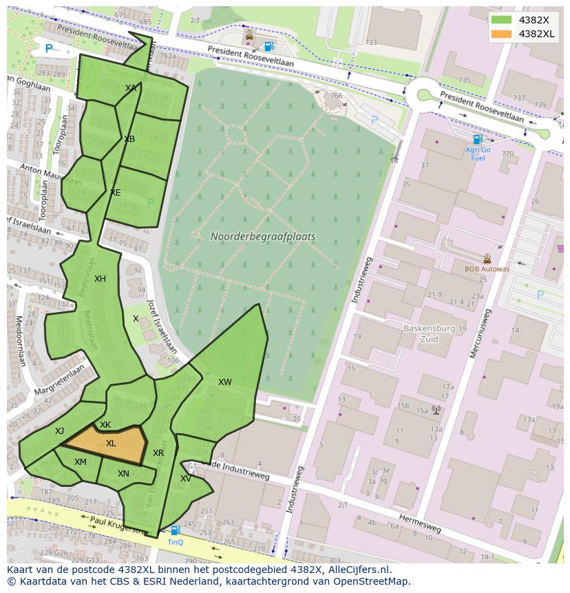 Afbeelding van het postcodegebied 4382 XL op de kaart.