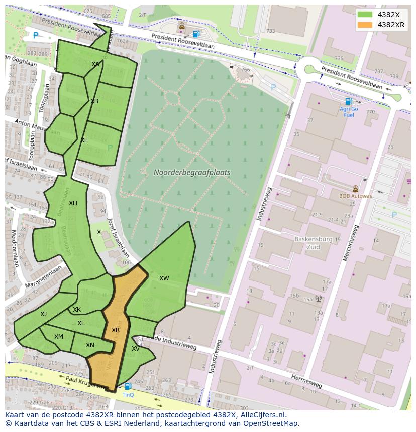 Afbeelding van het postcodegebied 4382 XR op de kaart.