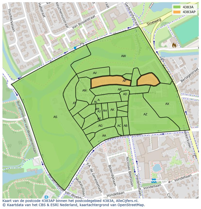 Afbeelding van het postcodegebied 4383 AP op de kaart.