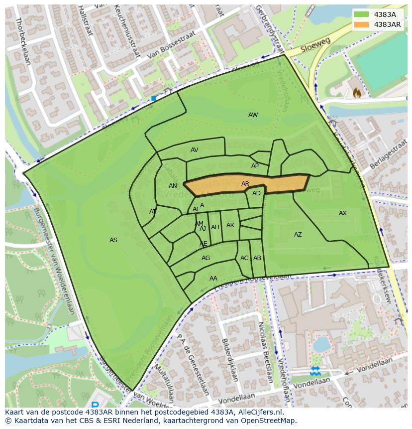 Afbeelding van het postcodegebied 4383 AR op de kaart.