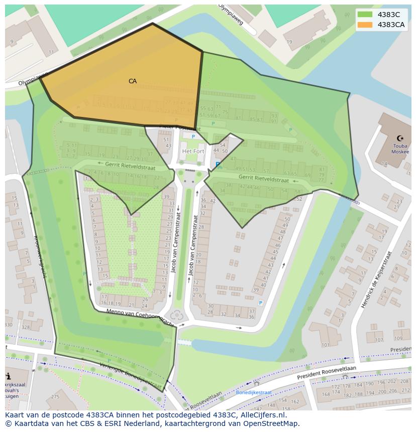 Afbeelding van het postcodegebied 4383 CA op de kaart.
