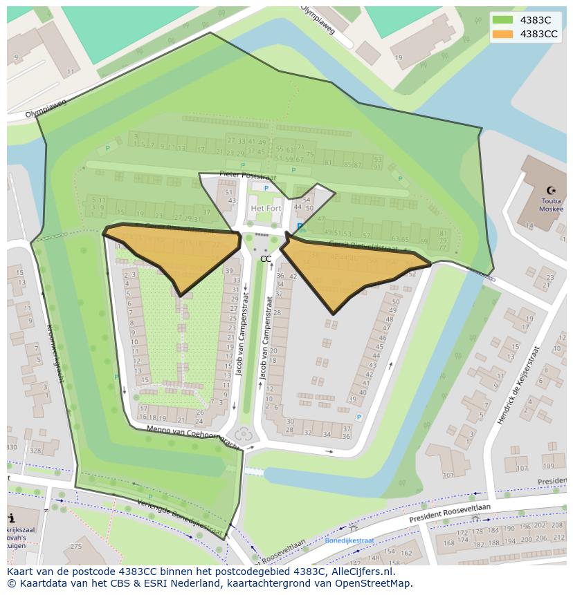 Afbeelding van het postcodegebied 4383 CC op de kaart.