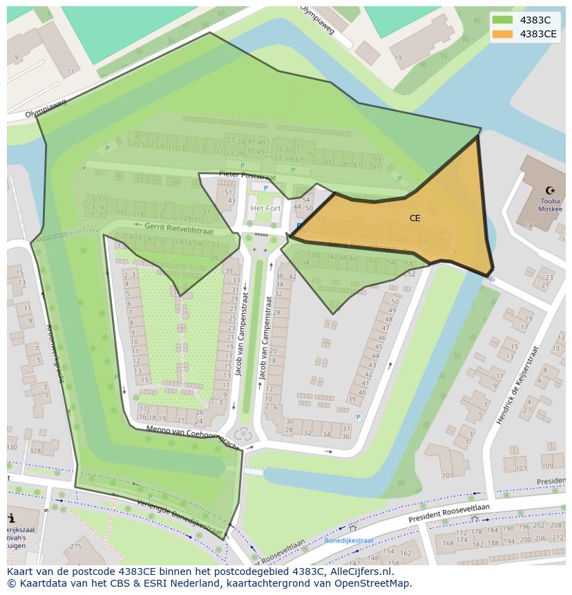 Afbeelding van het postcodegebied 4383 CE op de kaart.