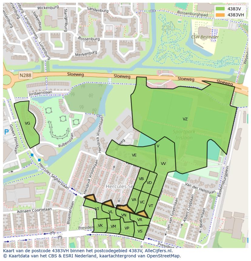 Afbeelding van het postcodegebied 4383 VH op de kaart.