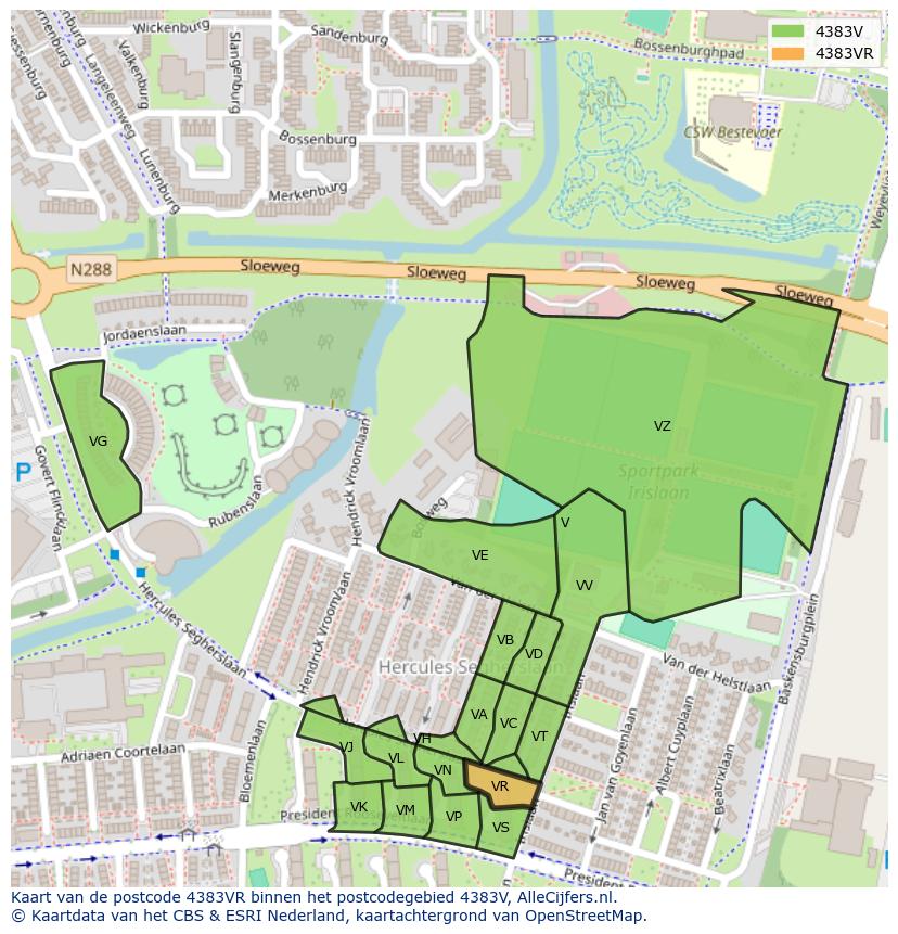 Afbeelding van het postcodegebied 4383 VR op de kaart.