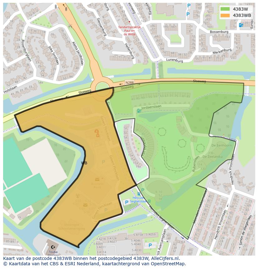 Afbeelding van het postcodegebied 4383 WB op de kaart.