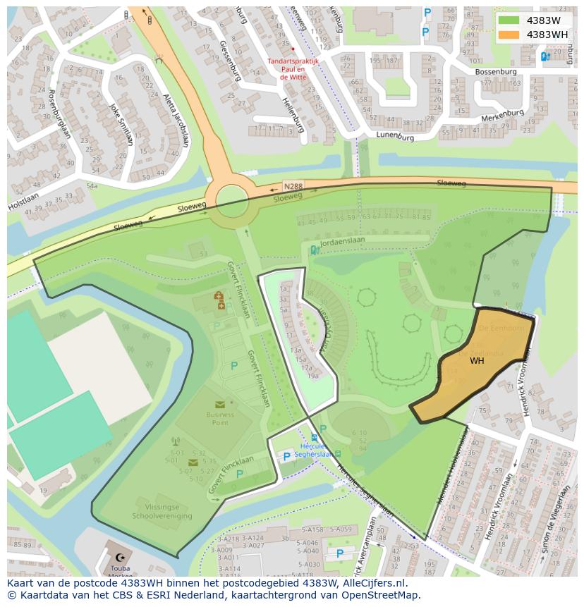 Afbeelding van het postcodegebied 4383 WH op de kaart.