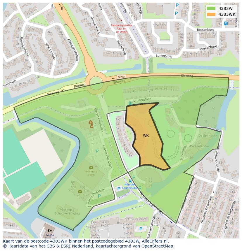 Afbeelding van het postcodegebied 4383 WK op de kaart.