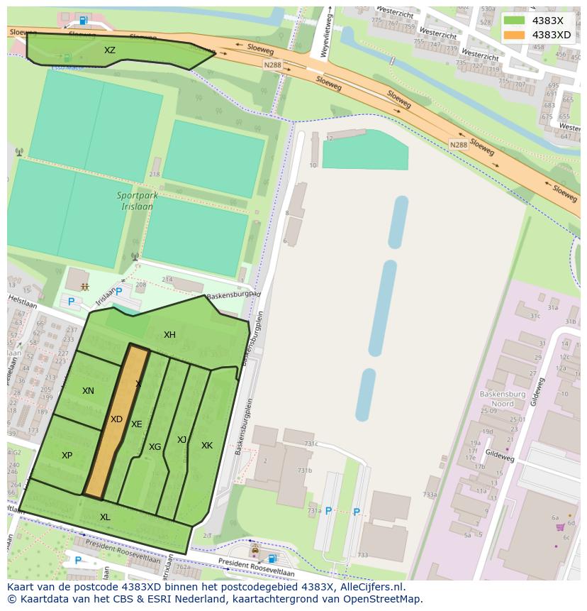 Afbeelding van het postcodegebied 4383 XD op de kaart.
