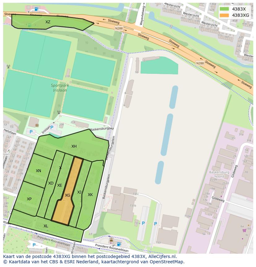 Afbeelding van het postcodegebied 4383 XG op de kaart.