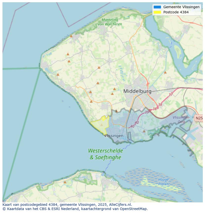 Afbeelding van het postcodegebied 4384 op de kaart.