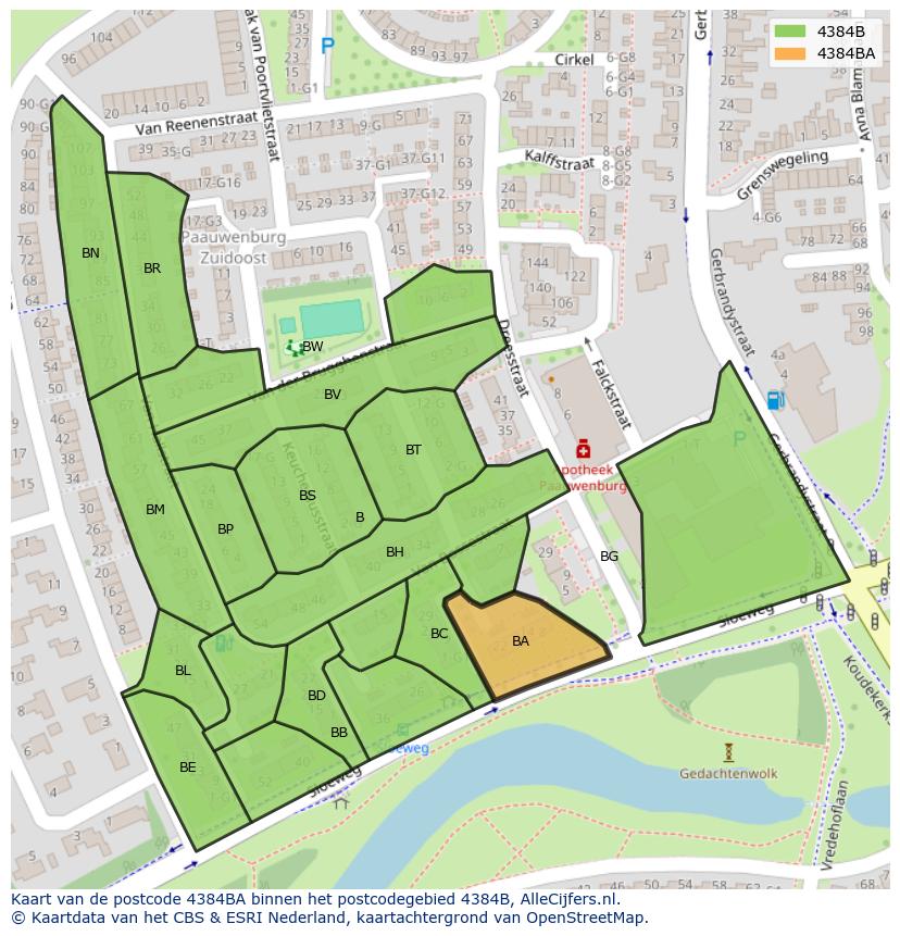 Afbeelding van het postcodegebied 4384 BA op de kaart.