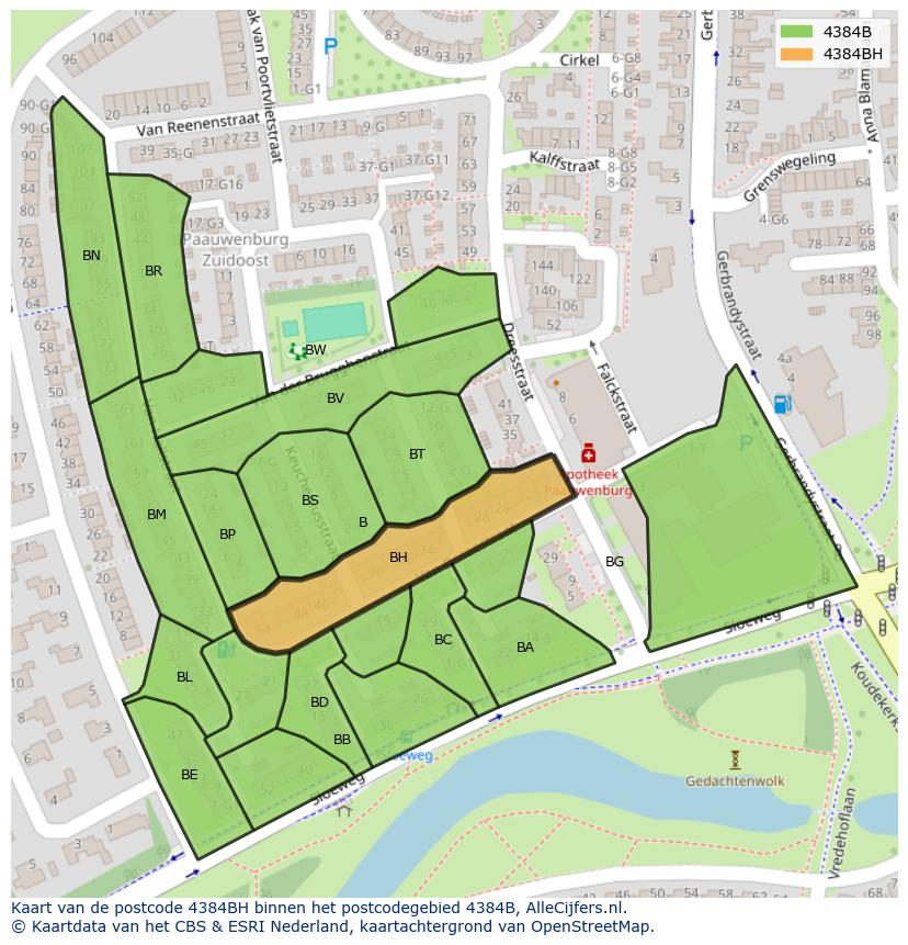 Afbeelding van het postcodegebied 4384 BH op de kaart.