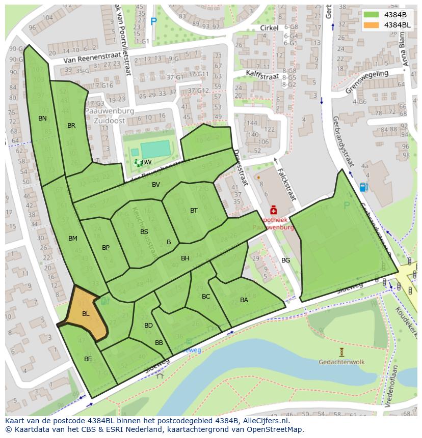 Afbeelding van het postcodegebied 4384 BL op de kaart.