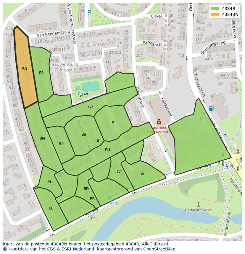 Afbeelding van het postcodegebied 4384 BN op de kaart.