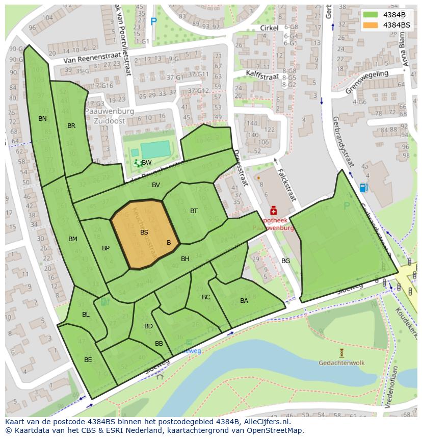 Afbeelding van het postcodegebied 4384 BS op de kaart.