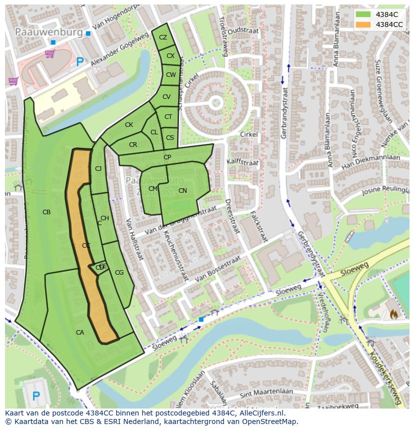 Afbeelding van het postcodegebied 4384 CC op de kaart.