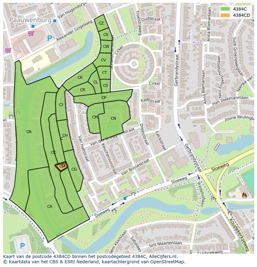Afbeelding van het postcodegebied 4384 CD op de kaart.